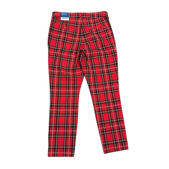 Old Navy Pixie Skinny Ankle Dress Pants Womens 12 Red Plaid Stretch NEW Tartan - Picture 5 of 11